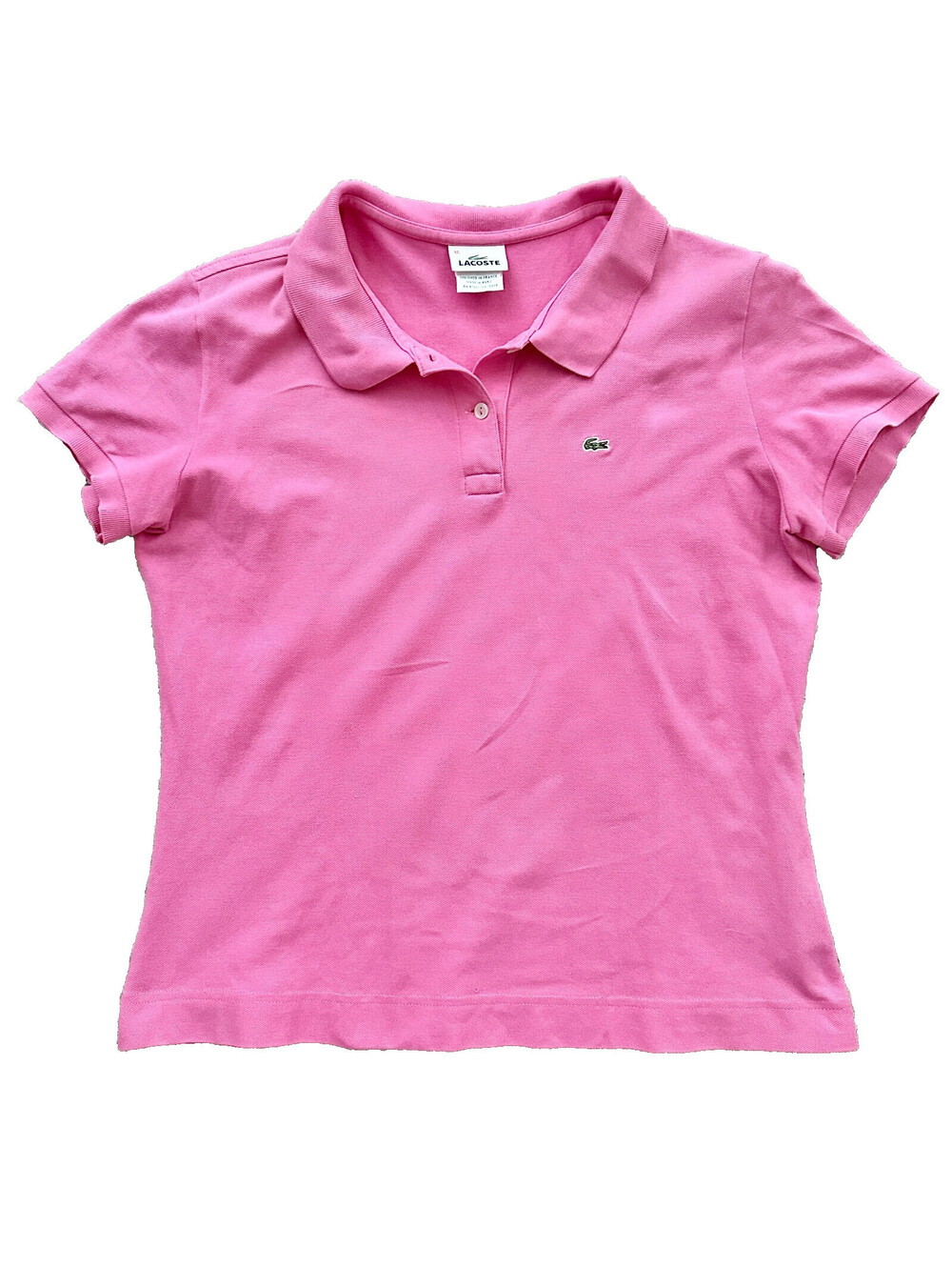 Lacoste Bubblegum Pink Pique Polo Shirt Knit Top Collared Short Sleeve Logo 46